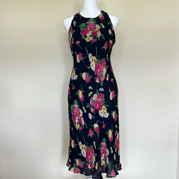 NWT Ralph Lauren 100% Silk Dress Floral Size 4P - Picture 1 of 9